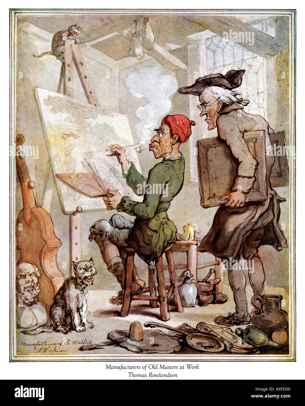 Thomas Rowlandson fabbricanti di Vecchi Maestri Georgian caricatura dello studio d'arte i falsari Foto Stock