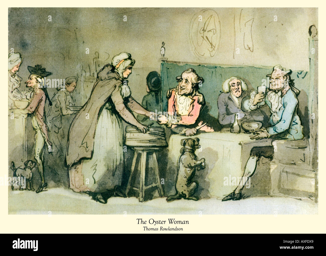 La Oyster donna serve un mollusco snack in una taverna in stile georgiano come si vede dal grande Thomas Rowlandson Foto Stock