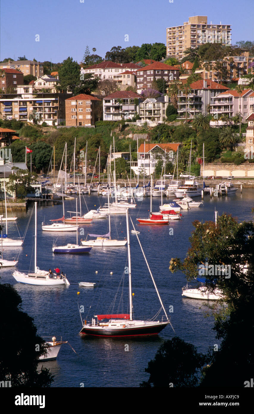 Suburbana interna harbourside vivere Mosman Bay Sydney New South Wales AUSTRALIA verticale Foto Stock