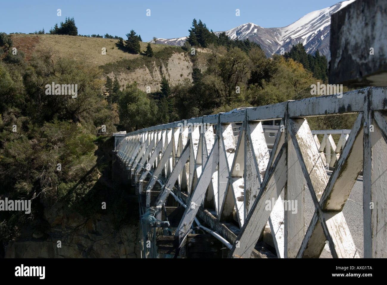 Dettaglio del ponte sopra il fiume Rakaia Nuova Zelanda Foto Stock