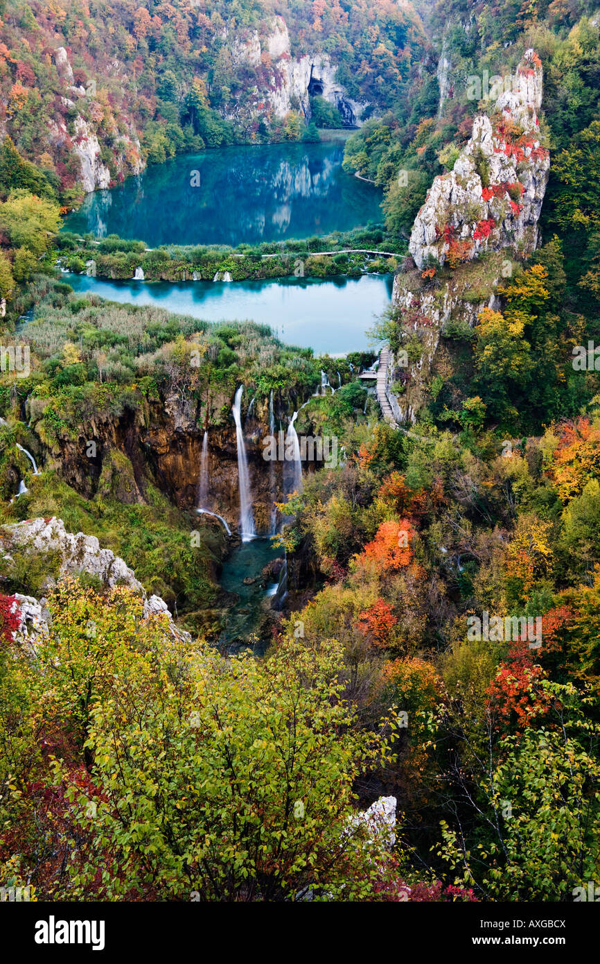 Le cascate inferiori, il Parco Nazionale dei Laghi di Plitvice, Croazia Foto Stock