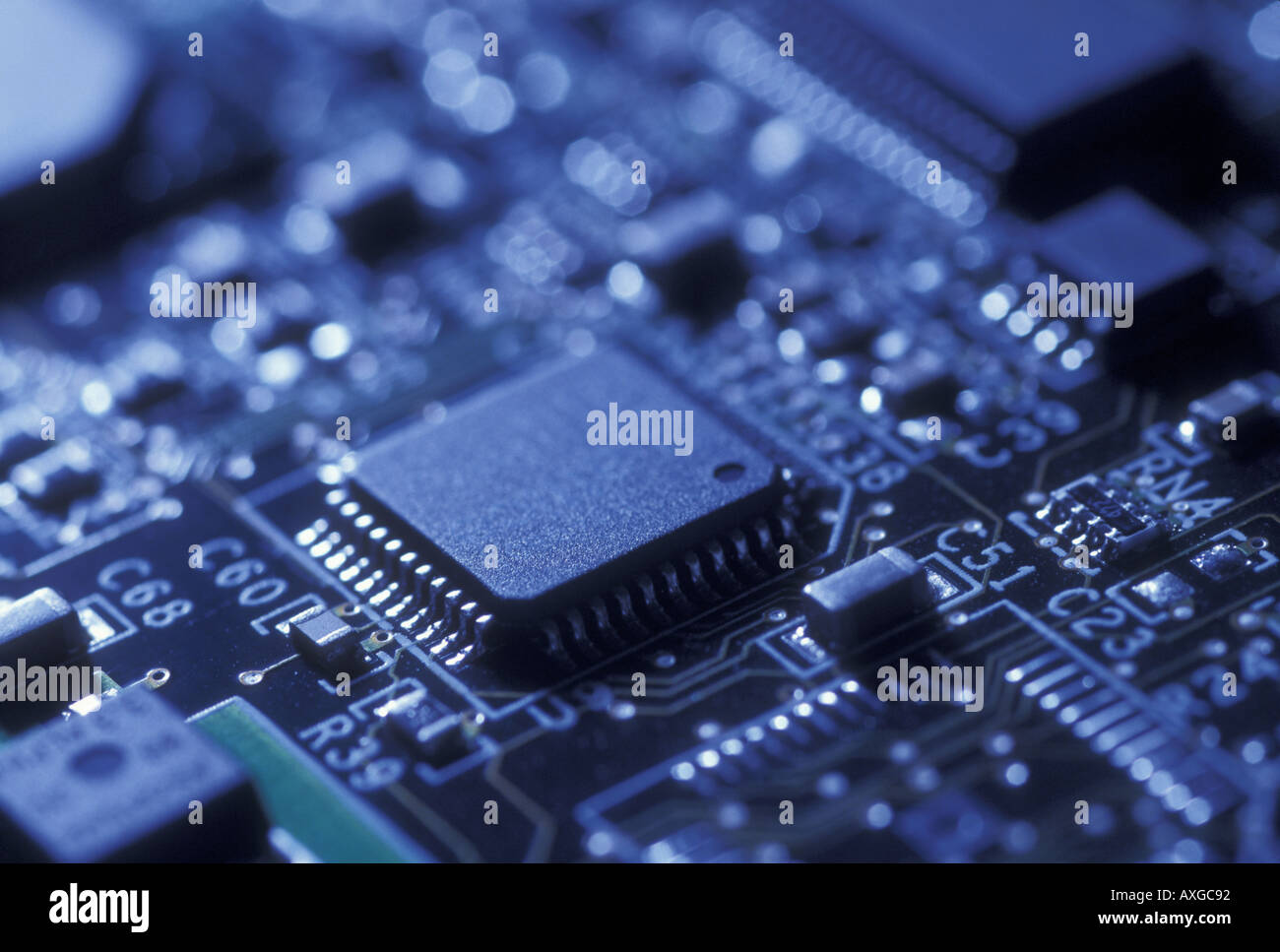 Una vista ravvicinata del chip di circuiteria di computer Foto Stock