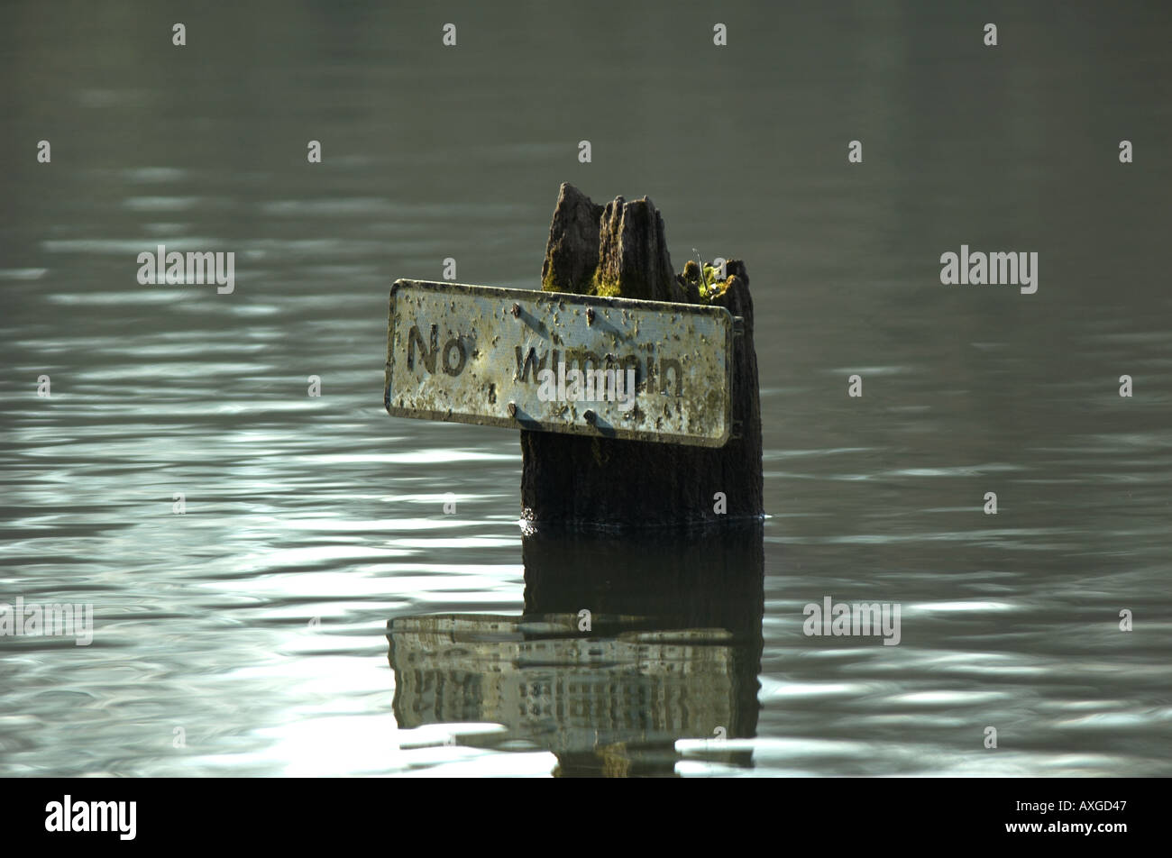 Segno umoristico nel lago Foto Stock