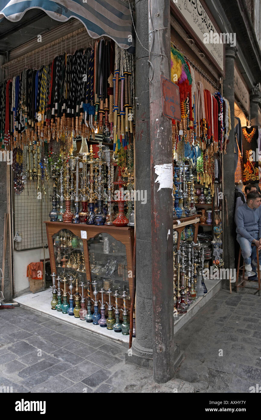 Damasco souk al-Hamadiye e shisha negozio Siria Foto Stock