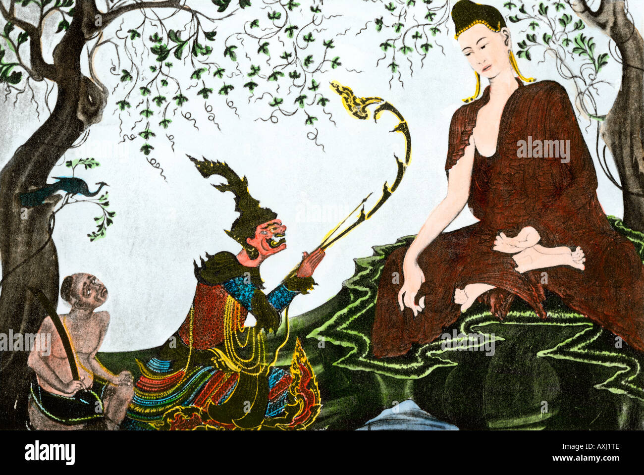 Siddhartha Gautama il fondatore del buddhismo. Colorate a mano la xilografia Foto Stock