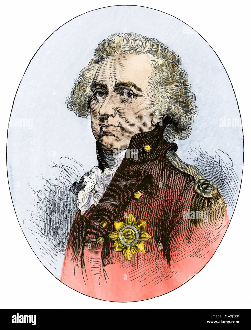 Henry Clinton British comandante in capo durante la Rivoluzione Americana. Colorate a mano la xilografia Foto Stock