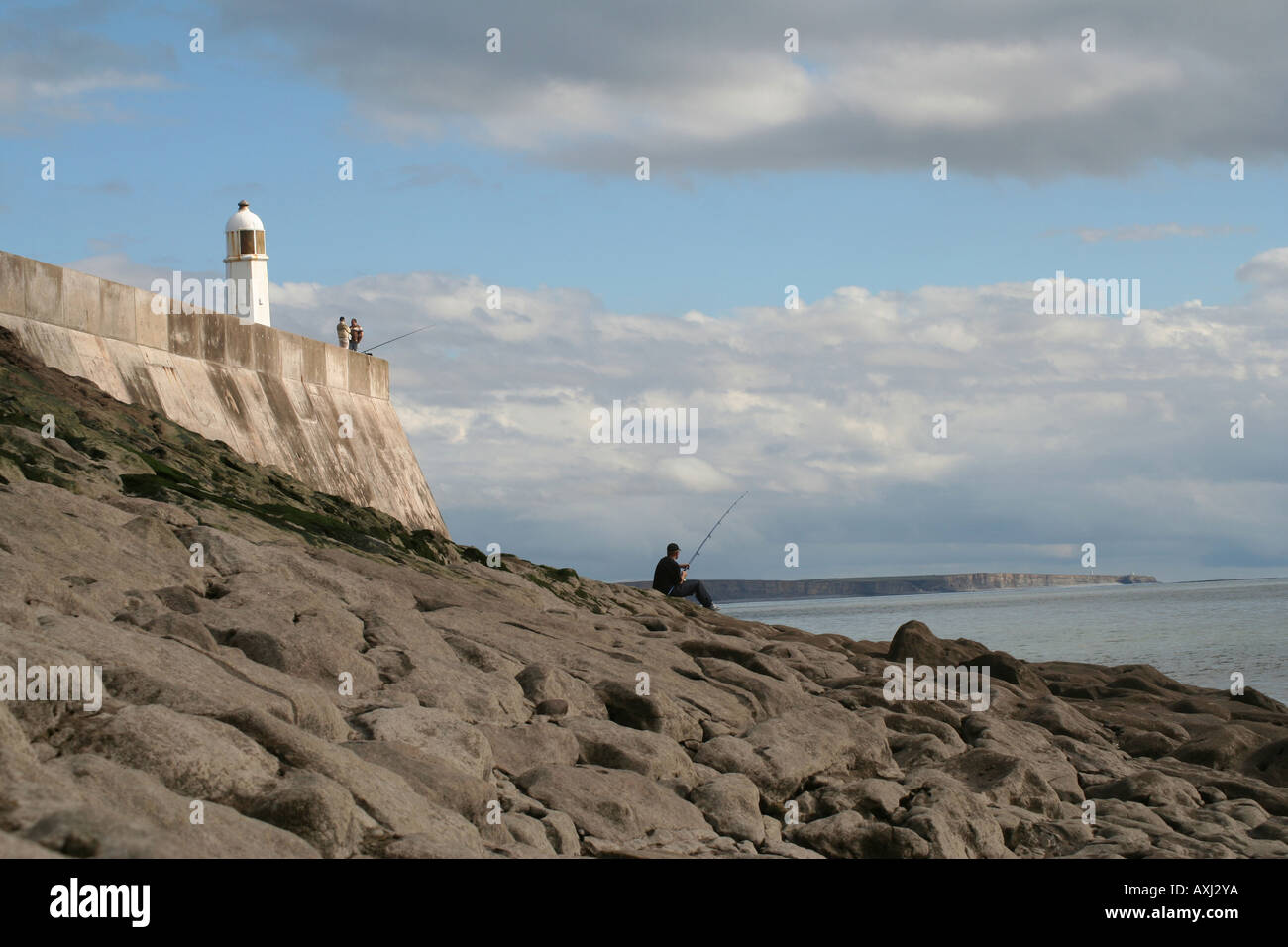 La pesca con frangiflutti Porthcawl Galles del Sud Foto Stock