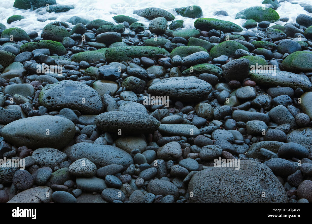 Una spiaggia rocciosa sulla Big Island delle Hawaii in Waipi o valle Foto Stock