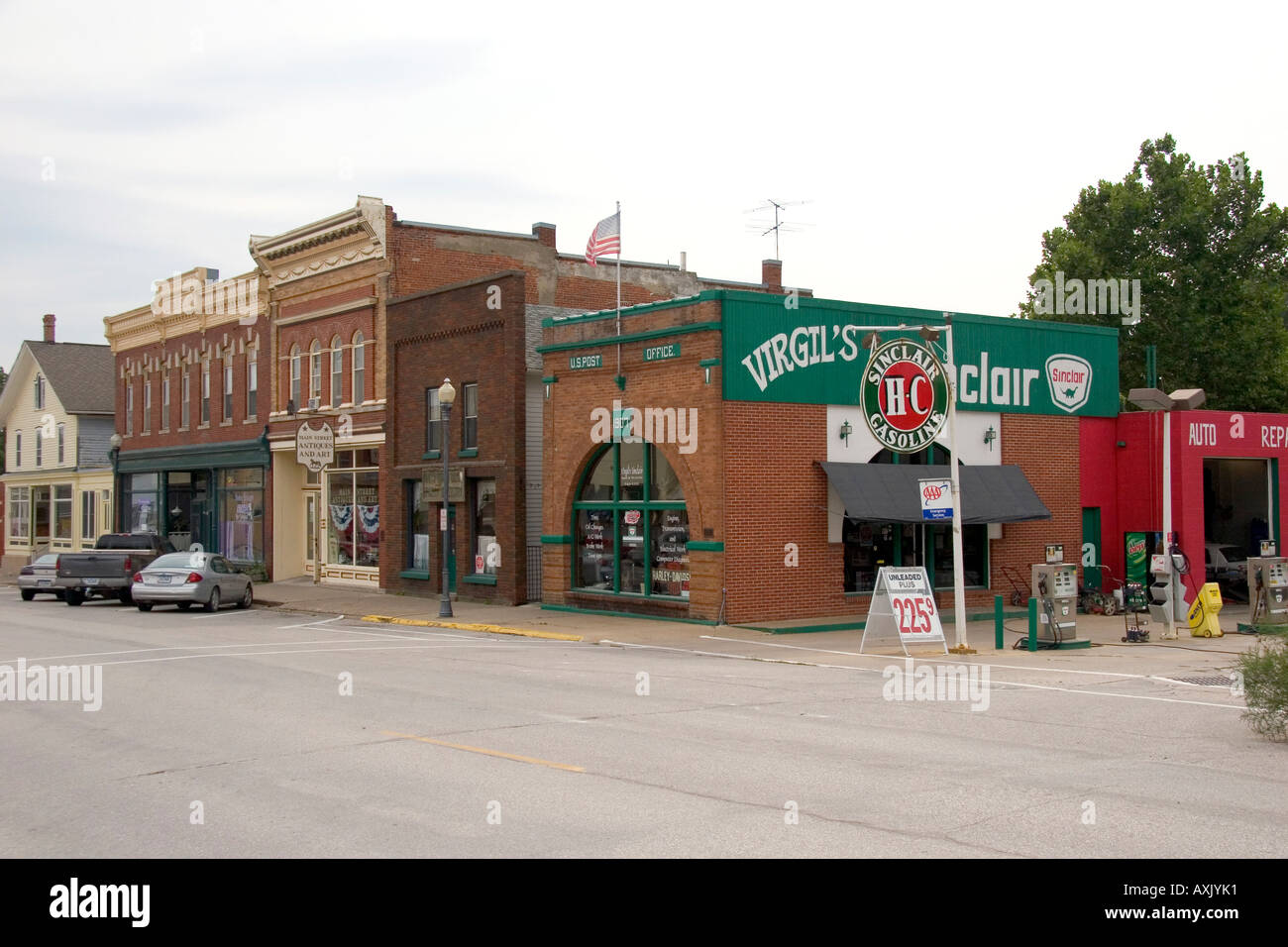 Virgils Sinclair vecchia stazione di gas al ramo ovest Iowa il luogo di nascita di Herbert Hoover Foto Stock