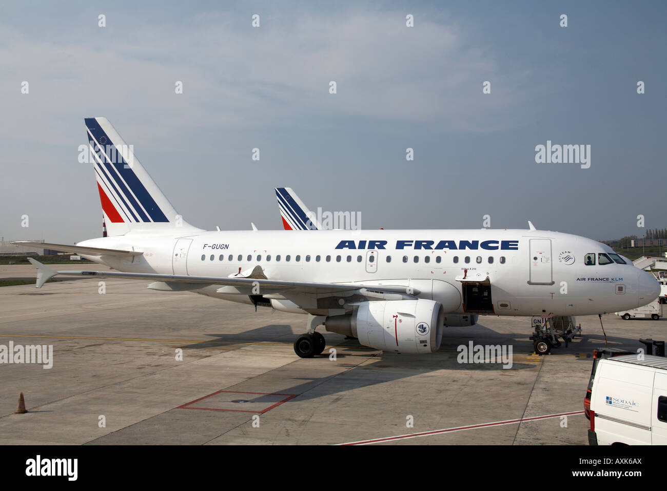 Air France Airbus A318 111 sul piazzale dell'Aeroporto Internazionale di Charles De Gaulle Paris Francia France Foto Stock