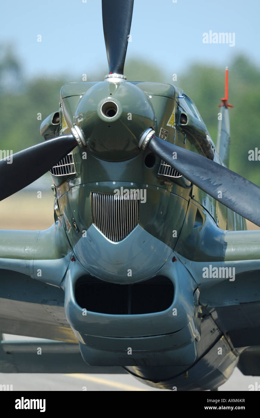 Vista frontale del Morane Saulnier MS-406 (D-3801), rare e storico francese della seconda guerra mondiale da combattimento aereo. Foto Stock