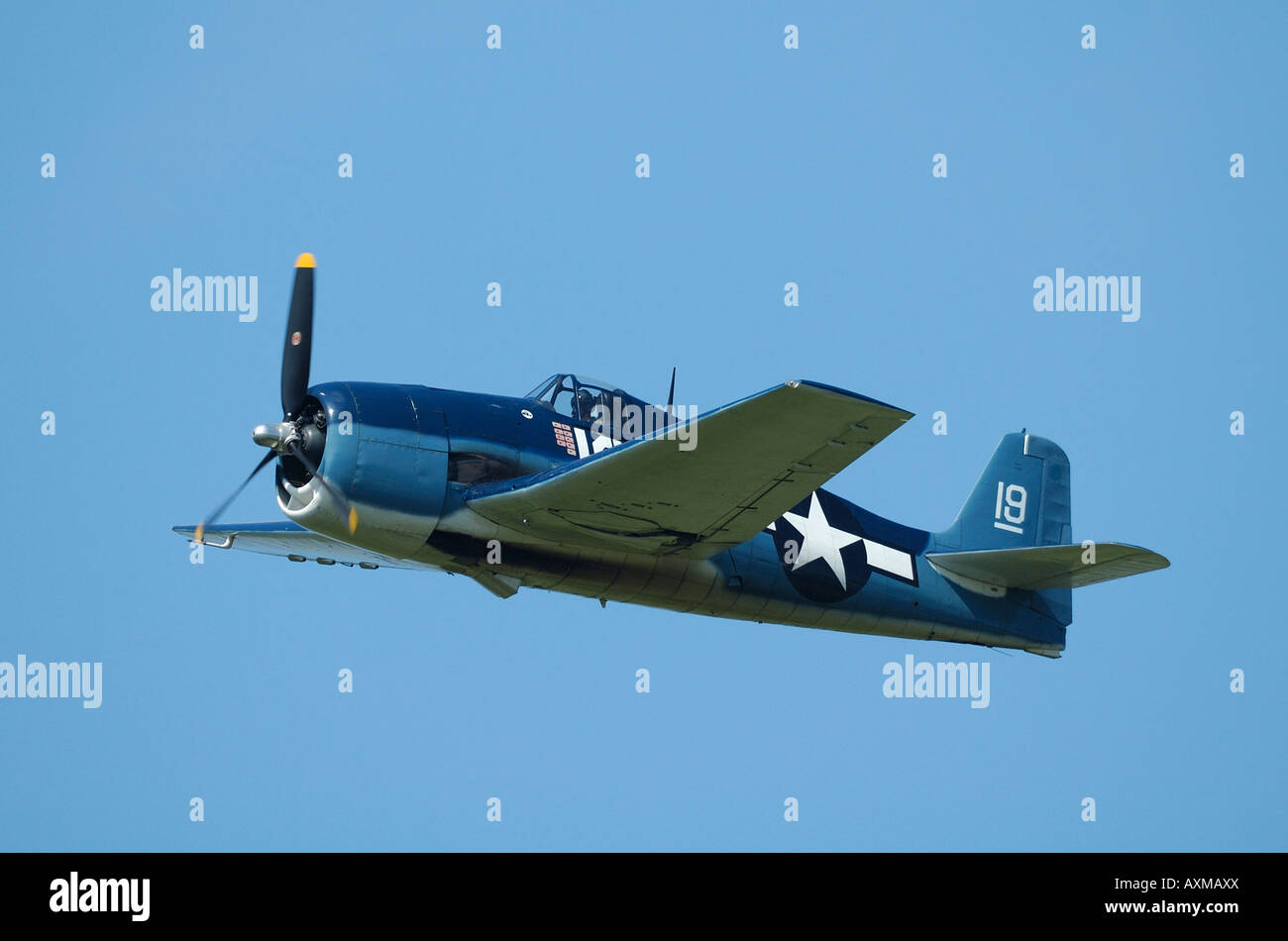 Grumman Hellcat F6F battenti durante la vendemmia francese air show in La Ferte Alais, Francia Foto Stock