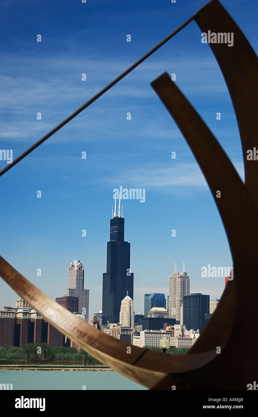 Adler Planetarium meridiana e dello skyline della città di Chicago, Illinois, Stati Uniti d'America Foto Stock