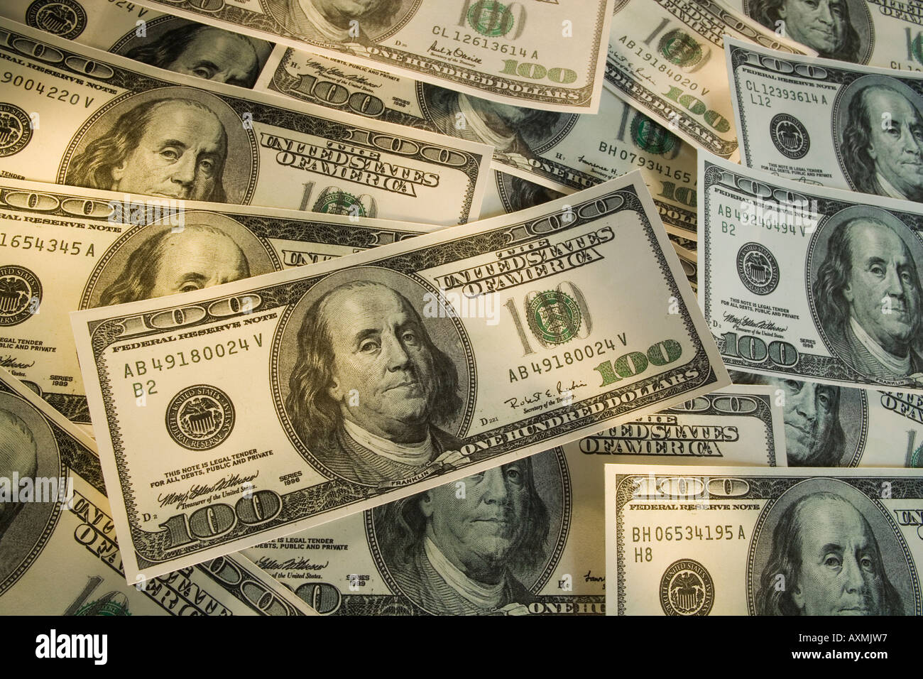 Grande gruppo americano di banconote da cento dollari Foto Stock