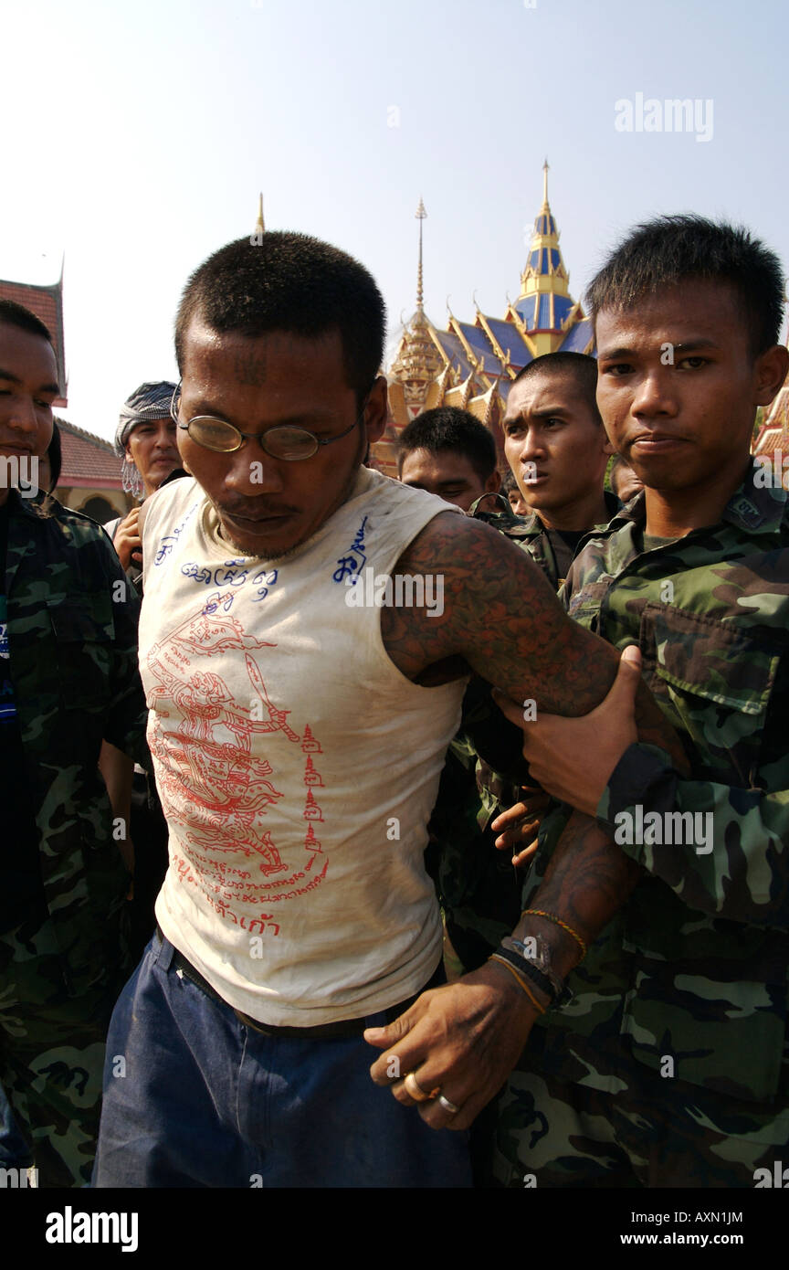 Festival del tatuaggio, Wat Bang Tempio Pra, Thailandia Foto Stock