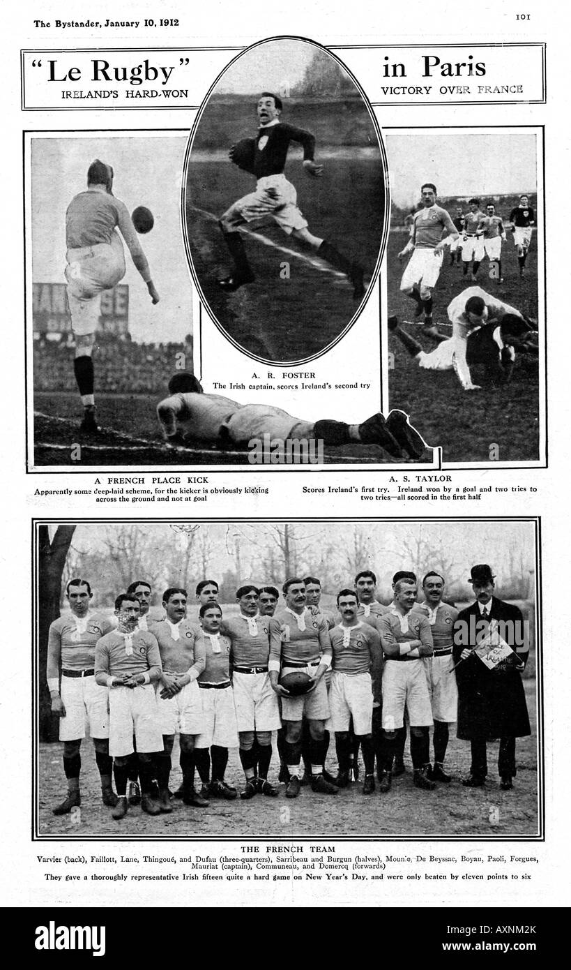 Le Rugby Francia v Irlanda 1912 Relazione riviste internazionali sull'Irlanda ha vinto nella quarta riunione dei 2 paesi Foto Stock