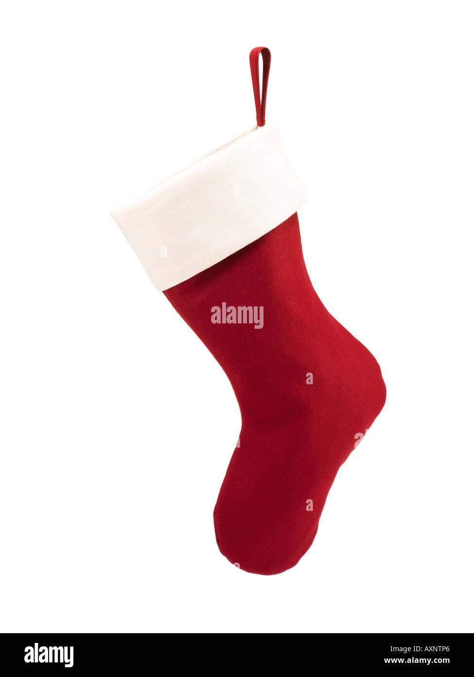 Rosso e Bianco Natale calza su bianco Foto Stock