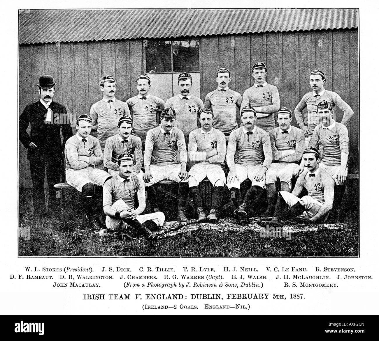 Irlanda v Inghilterra 1887 foto della Irish rugby internazionale team che ha battuto Inghilterra in Dublino Foto Stock
