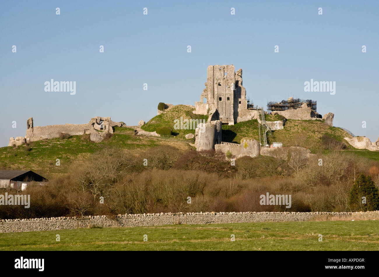 Rovine di Corfe Castle vicino a Swanage Dorset Regno Unito Foto Stock