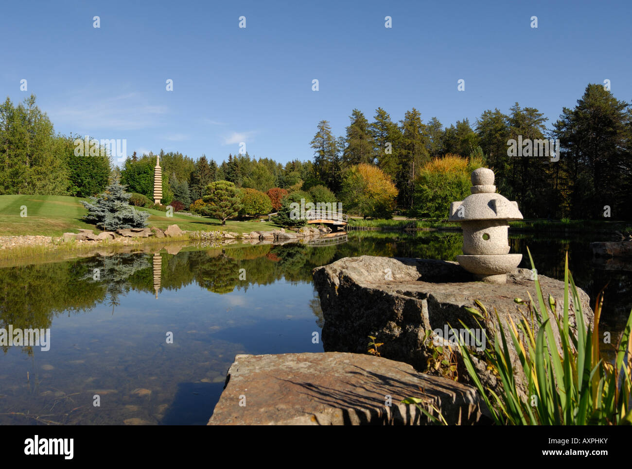 Giardino giapponese Devoniano Giardini Botanici di Alberta in Canada Foto Stock