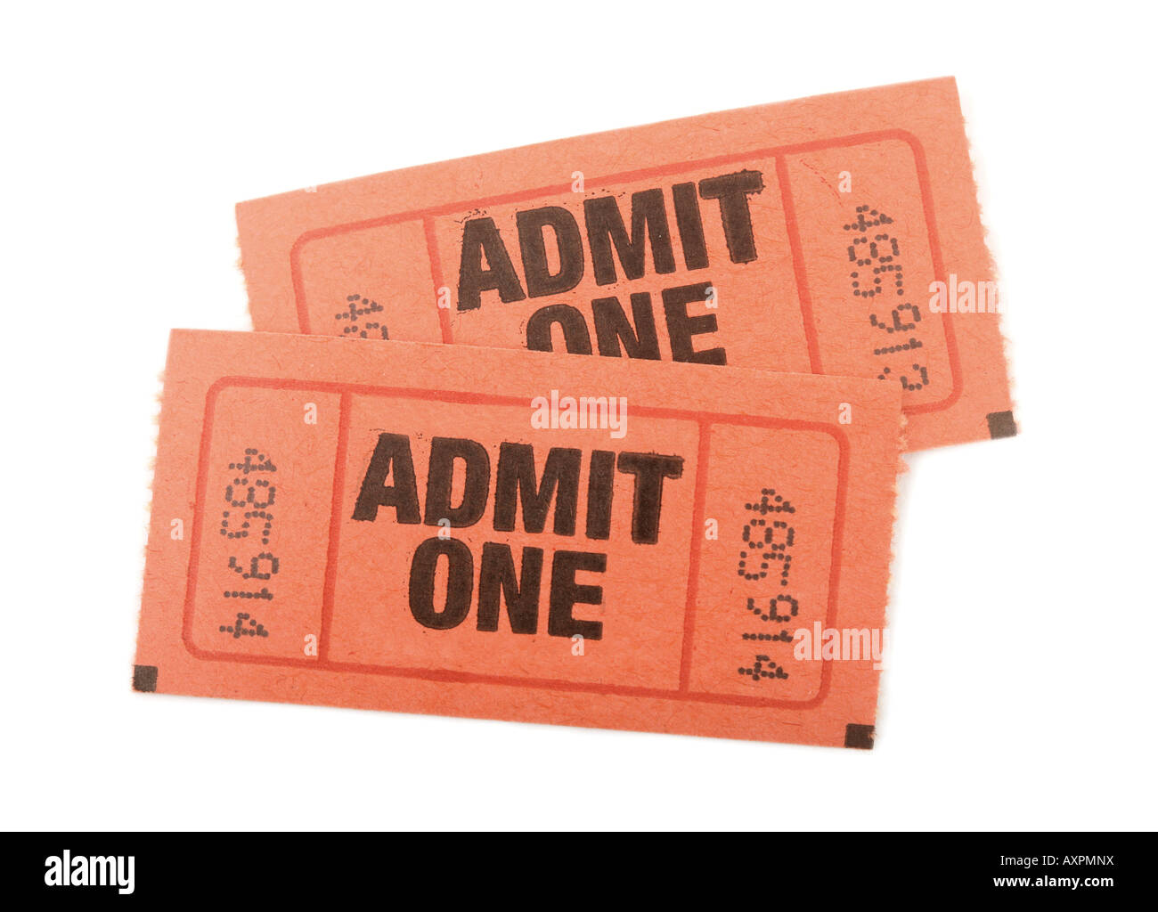 Biglietti di ingresso a un evento isolato su bianco Foto Stock