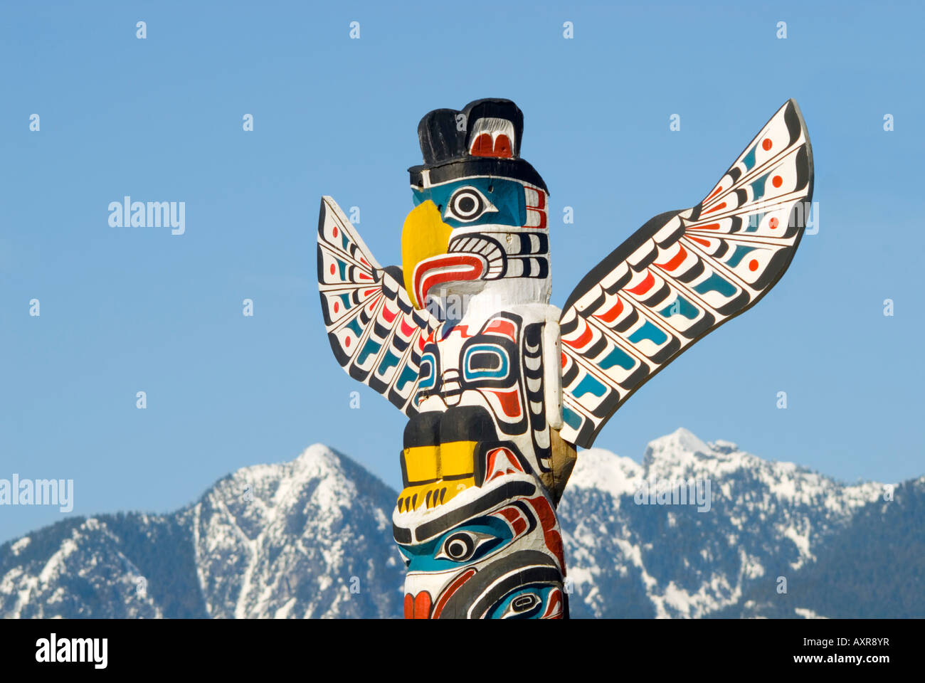 Totem Poles a Stanley Park a Vancouver British Columbia Canada Foto Stock Totem Poles a Stanley Park a Vancouver British Columbia Canada Foto Stock