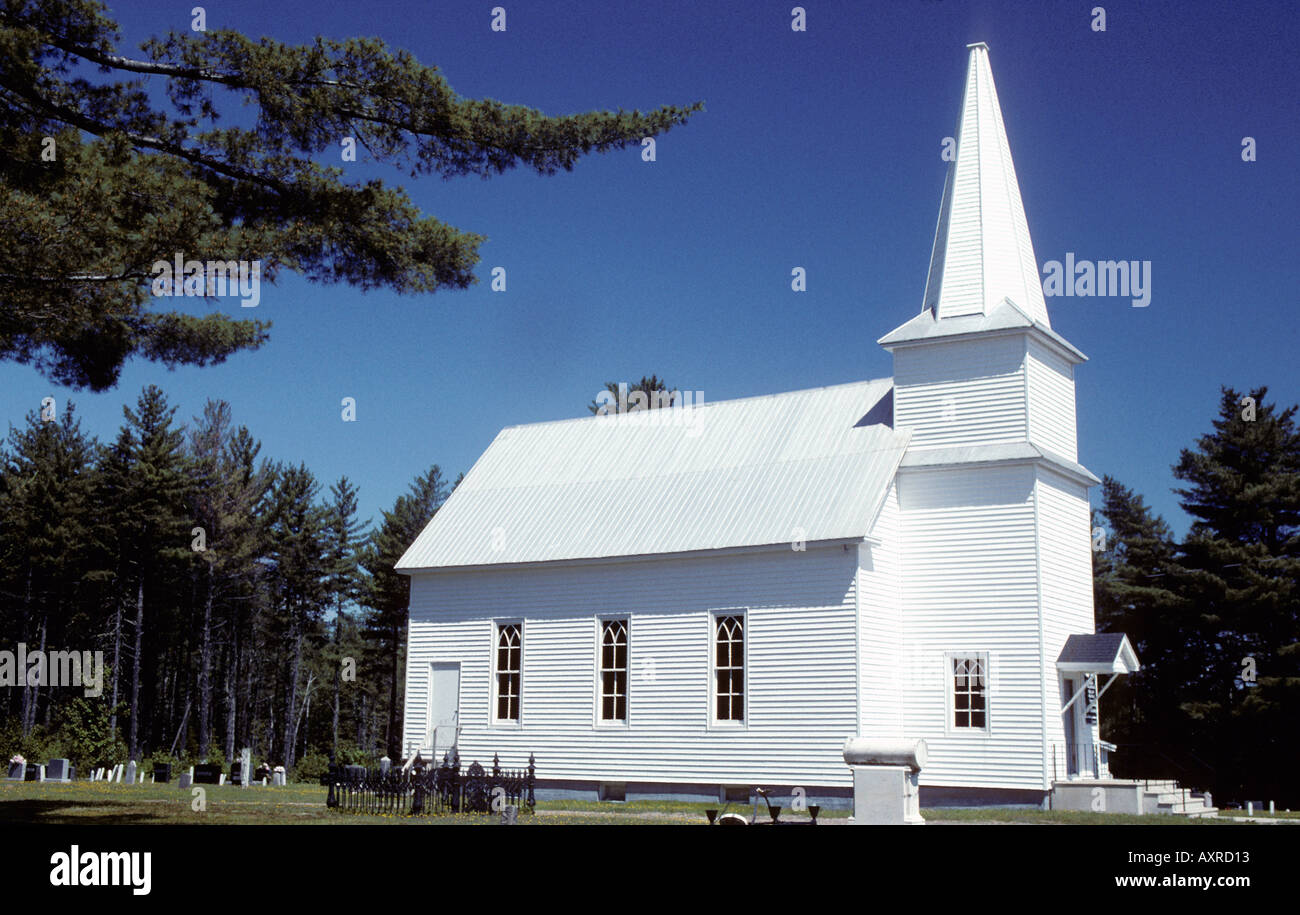 Bianco chiesa weatherboard New Brunswick Canada Foto Stock