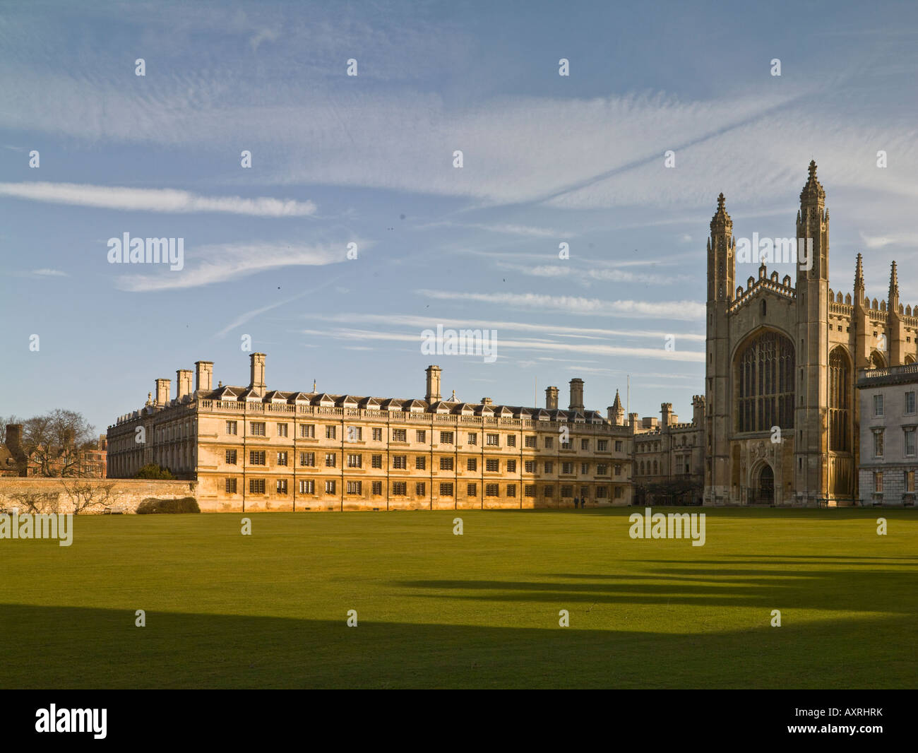 Antica Corte, Clare College di Cambridge e west end di cappella, King's College Foto Stock