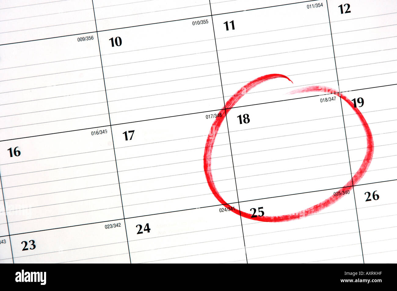 Calendario con data cerchiata in rosso Foto Stock