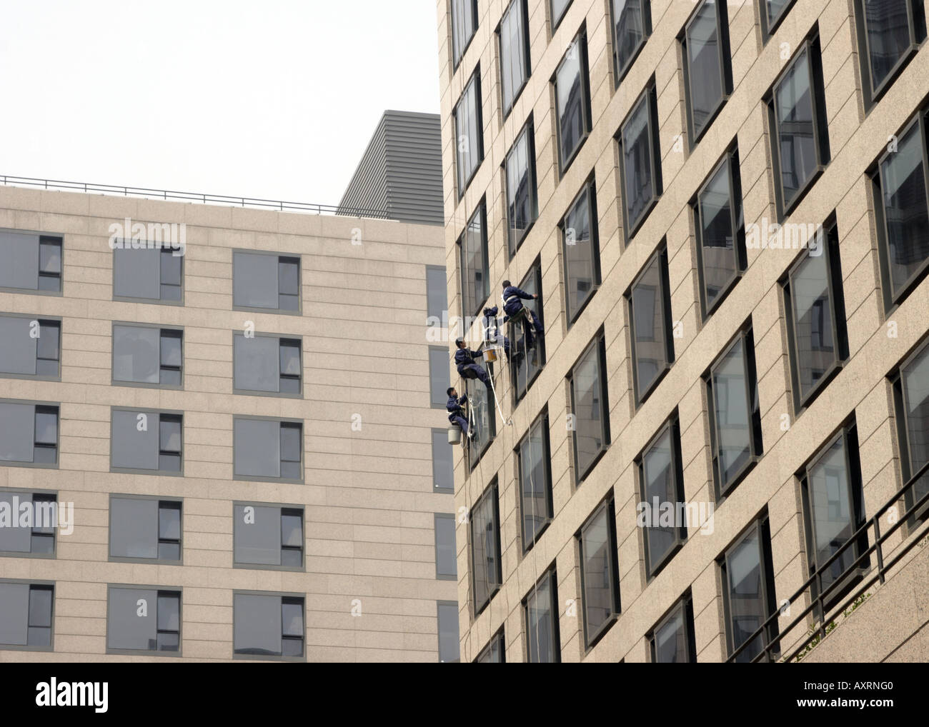 Finestra lavaggio a Beijing Hotel - Rondelle penzolare dalle funi Foto Stock