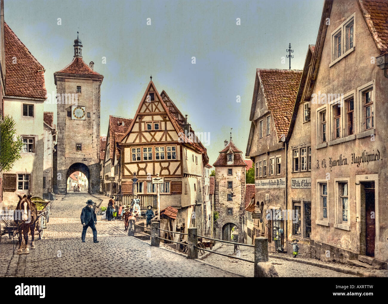 Ploenlein e Siebersturm Rothenburg, Germania Foto Stock