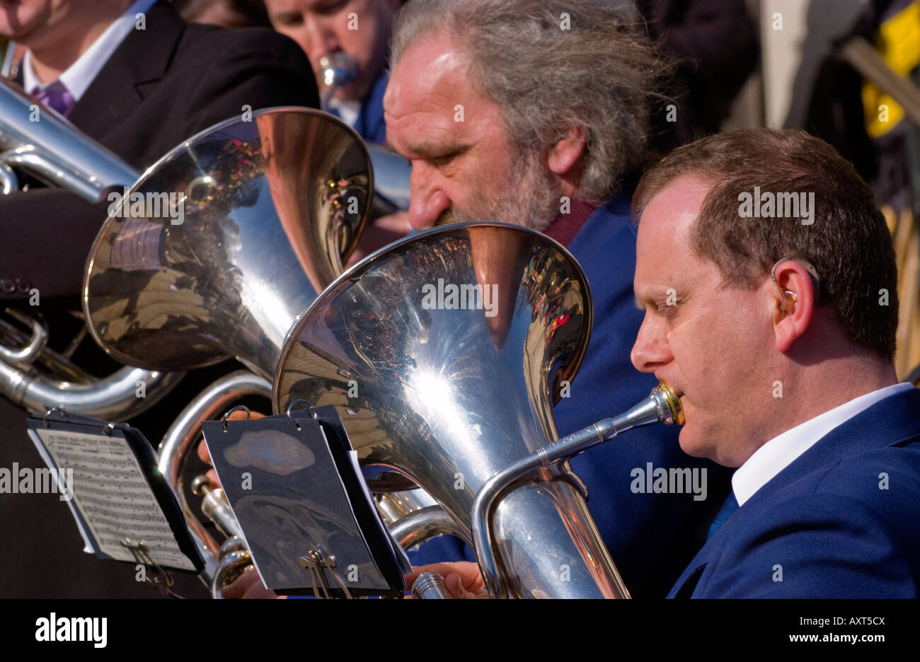 Brass Band annuale a St Davids Day marzo a Cardiff South Wales UK UE Foto Stock