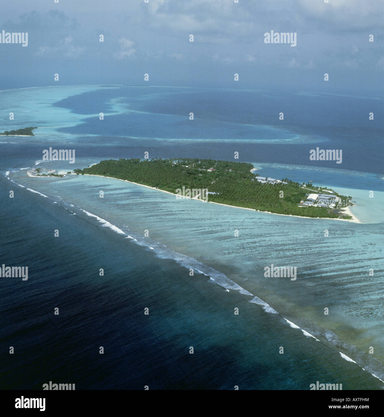 Geografia / viaggi, Maledive isole, South Male Atoll, vista di Mafushi isola, fotografia aerea, Maldive, Foto Stock