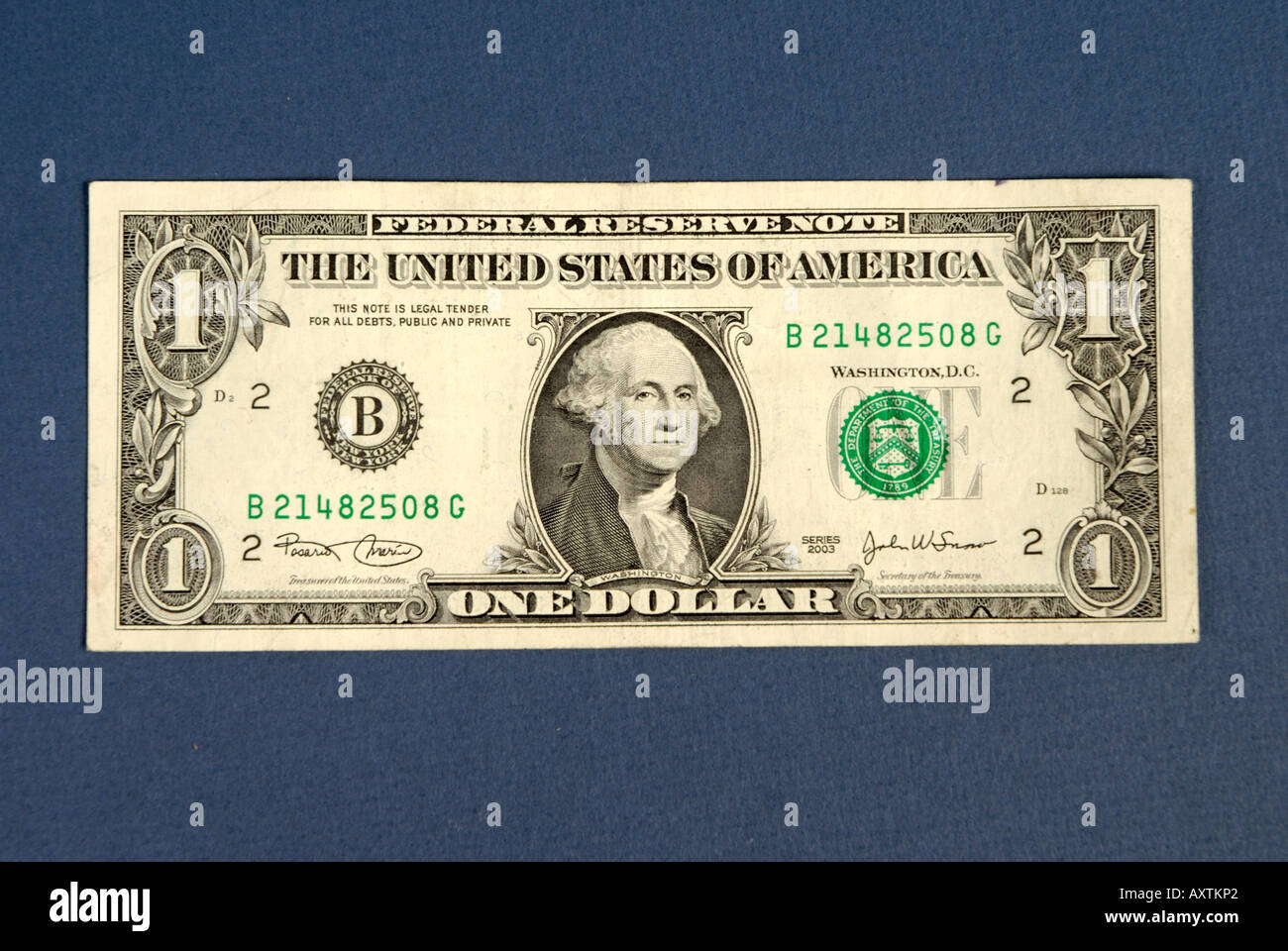 1 di un dollaro americano Bill valuta degli Stati Uniti di denaro contante Foto Stock