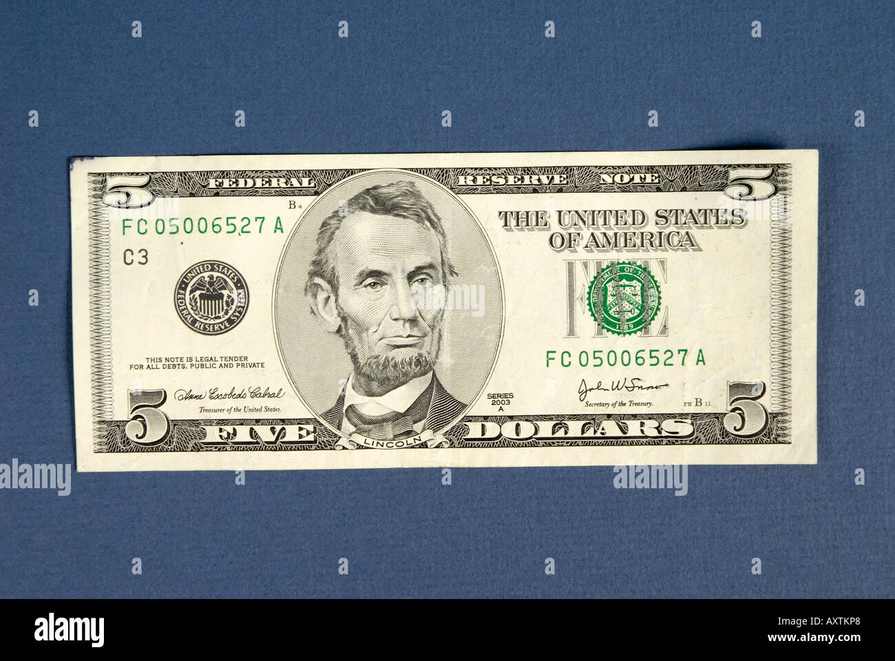 5 di 5 dollaro americano Bill Foto Stock