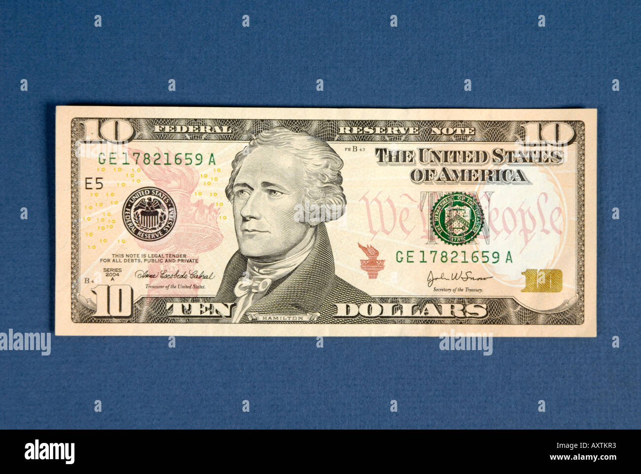 10 Dieci dollaro americano Bill Foto Stock
