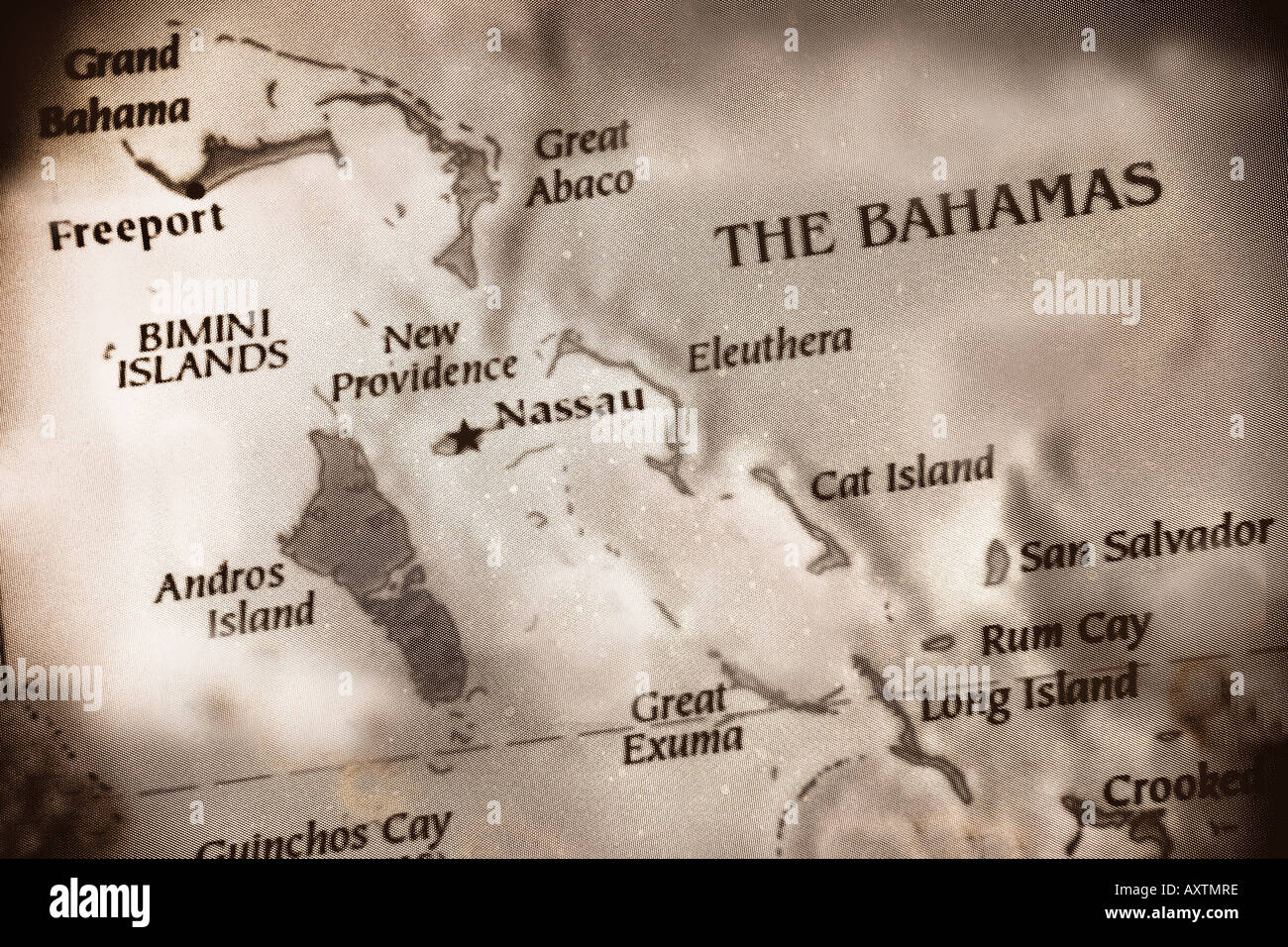 Close-up mappa delle Bahamas nei Caraibi Foto Stock