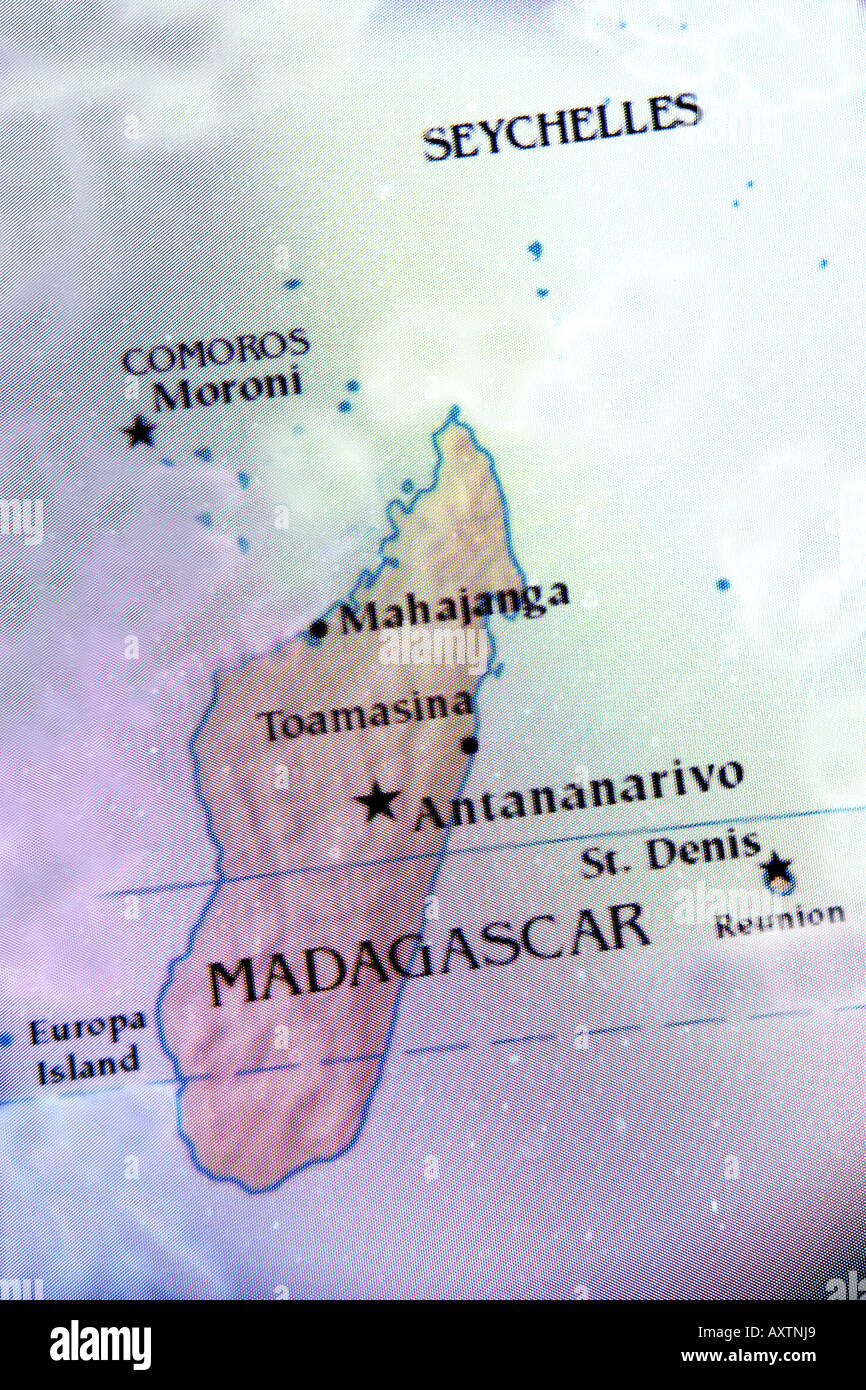 Mappa corrente del Madagascar e Isole Seicelle Foto Stock