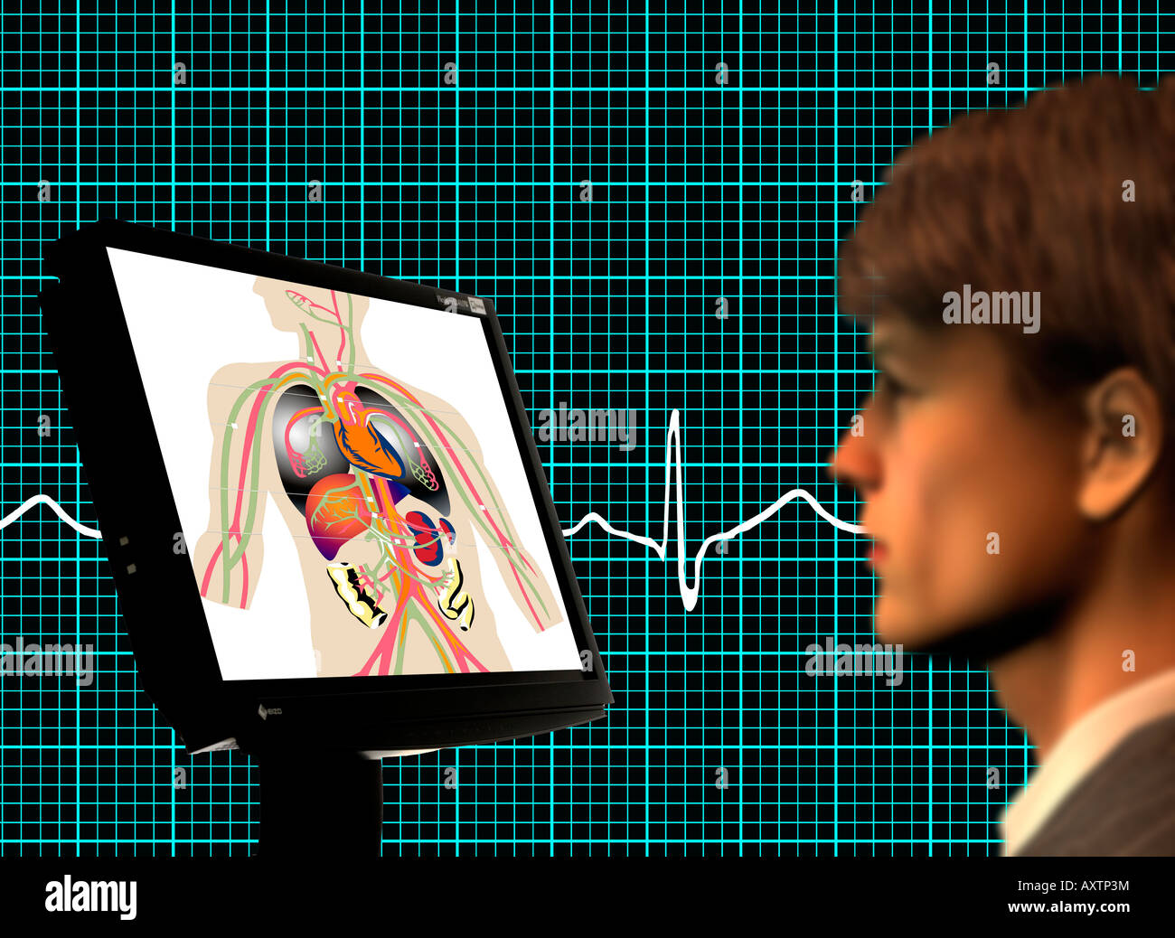 Computer generato l'uomo lo studio medico di immagine sul monitor Foto Stock