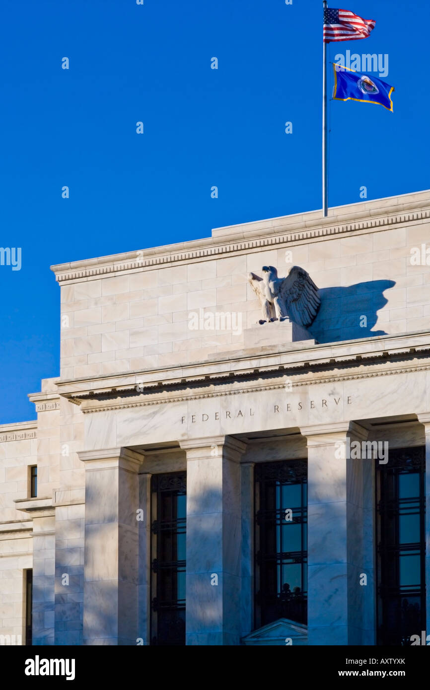 La Fed che la Federal Reserve Bank di Washington DC. Ingresso principale su Constitution Avenue vicino al National Mall. Foto Stock