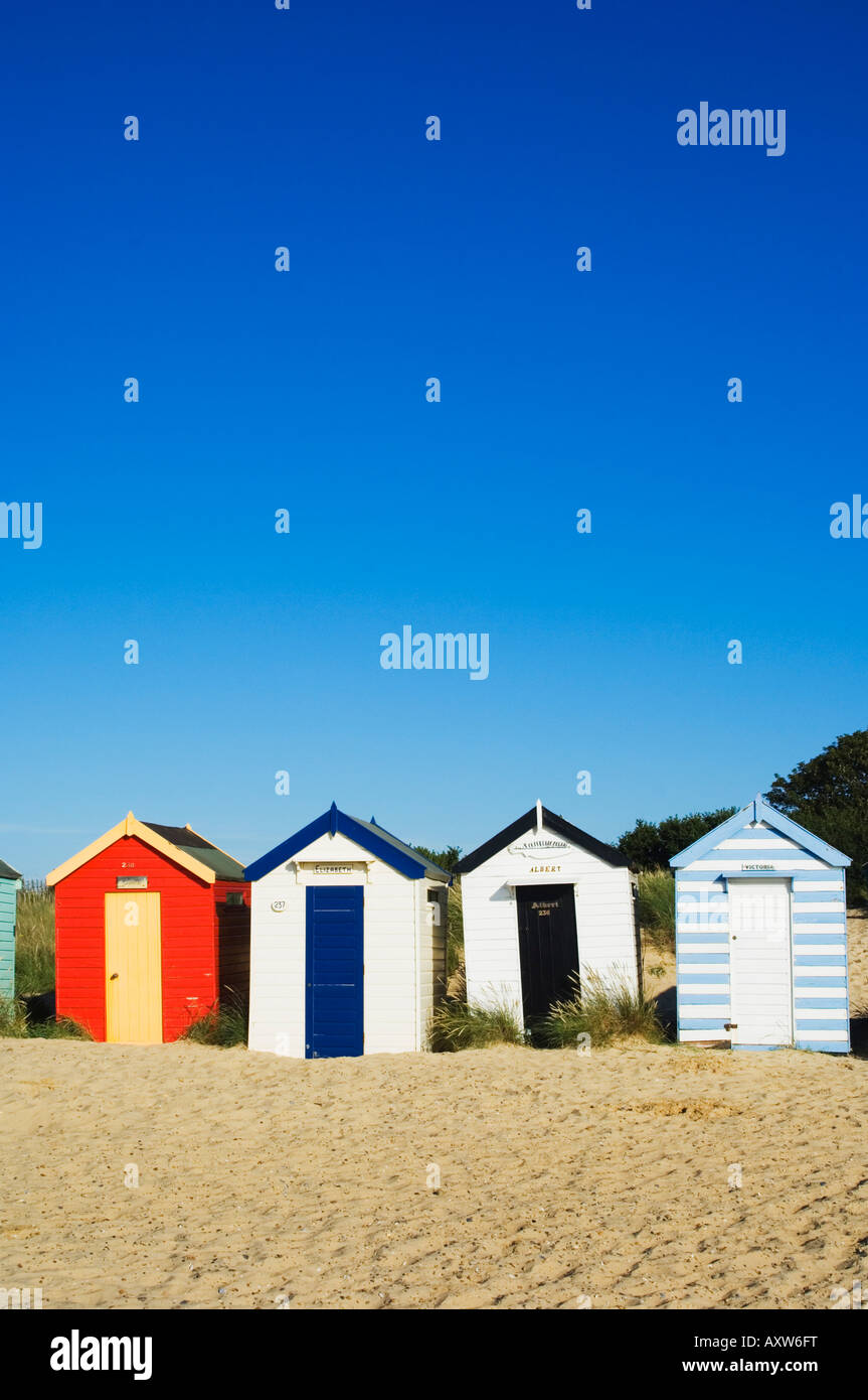 Spiaggia di capanne, Southwold, Suffolk, Inghilterra, Regno Unito, Europa Foto Stock