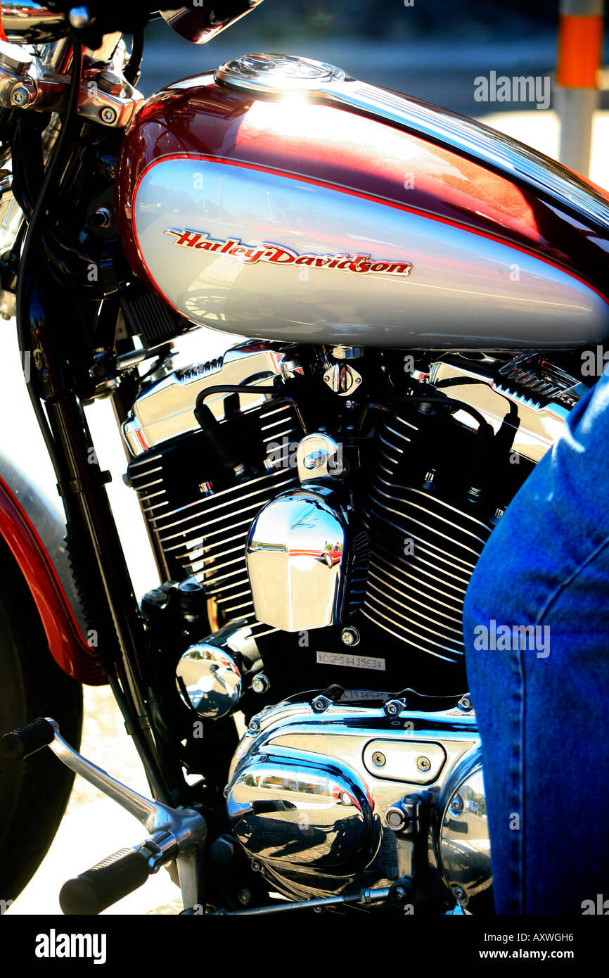 Una Harley Davidson motociclo con jeans blu Foto Stock