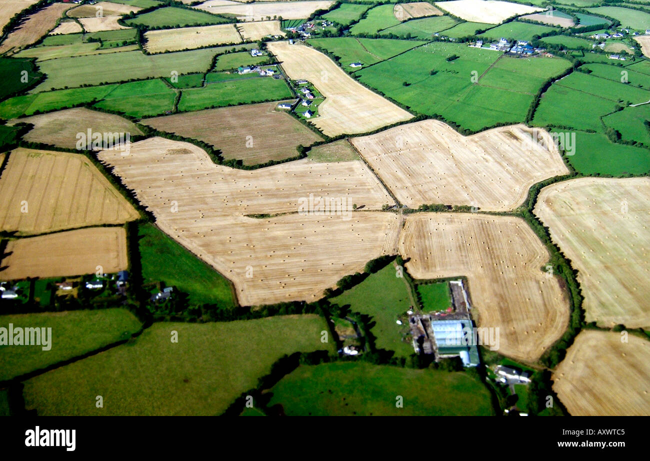 Terreni agricoli irlandesi dall'aria Foto Stock