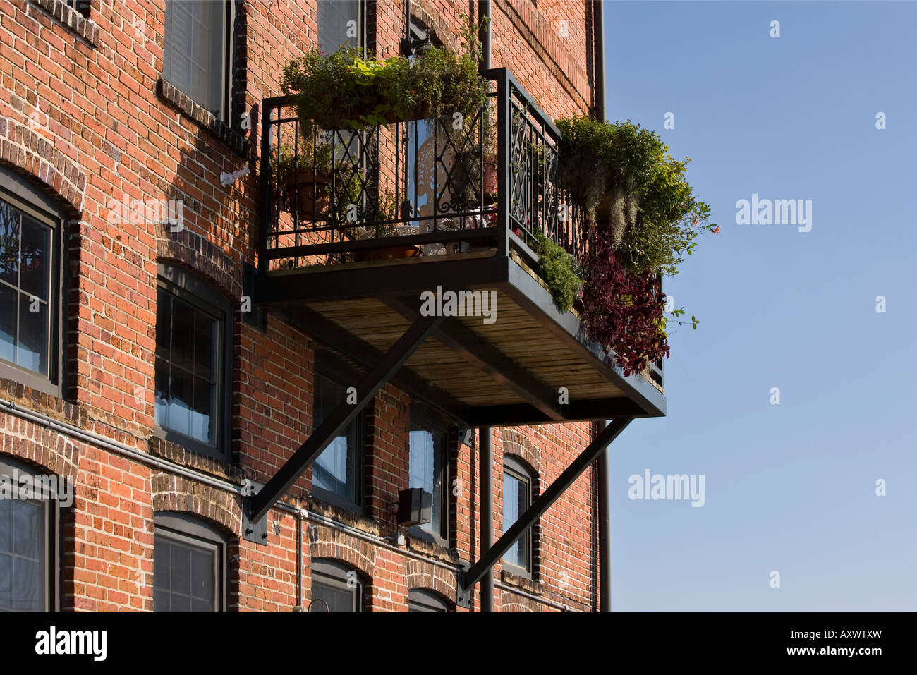 Balcone con piante. Riverwalk Wilmington North Carolina NC USA Foto Stock