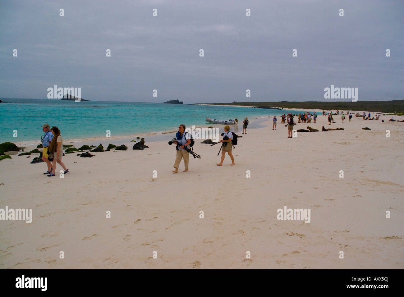 Persone visitano le Galapagos - Isola Espanola Gardner beach Foto Stock