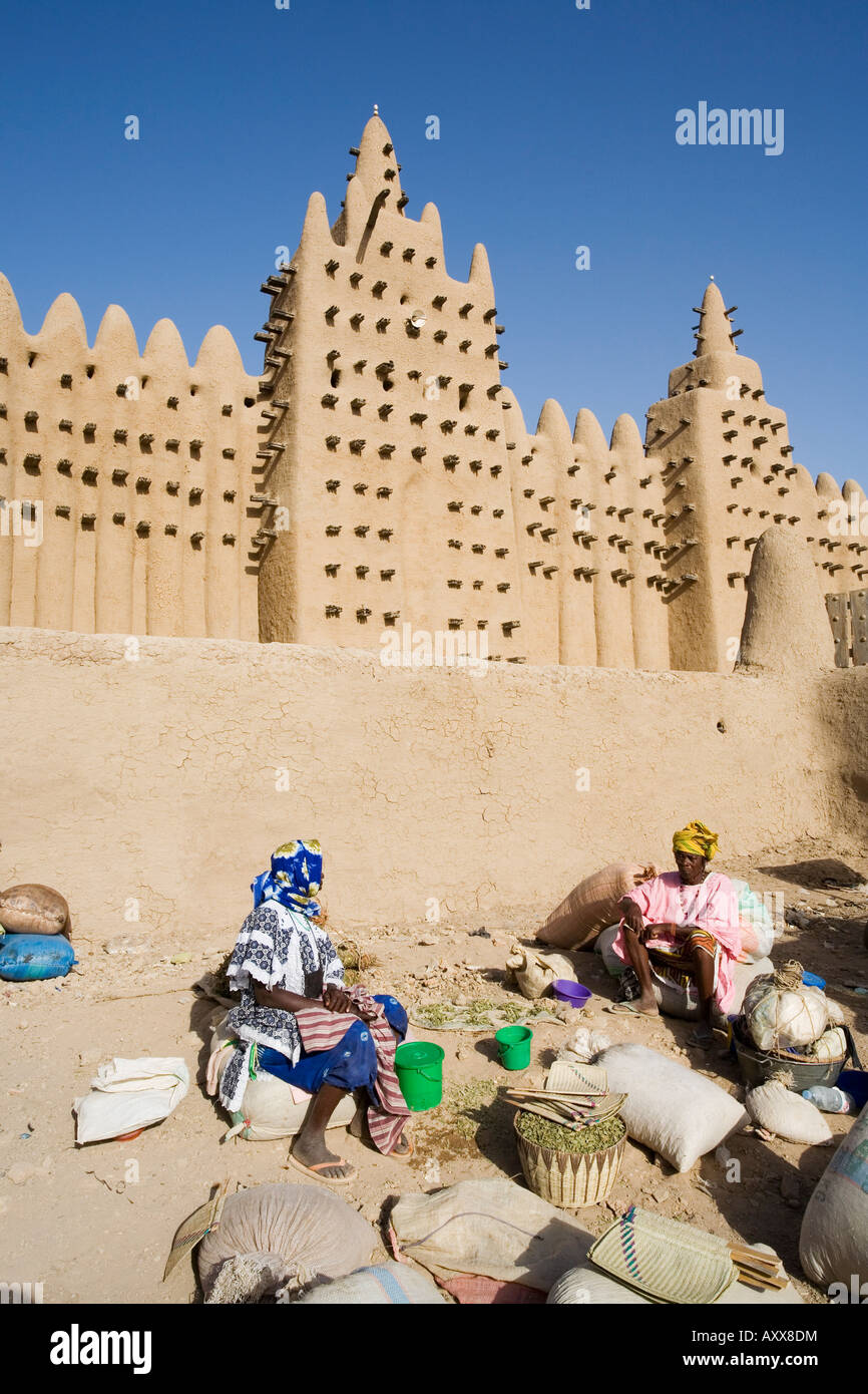 Djenne moschea, la più grande struttura di fango nel mondo, Djenne, Niger Inland Delta, Mopti regione, Mali, Africa occidentale Foto Stock