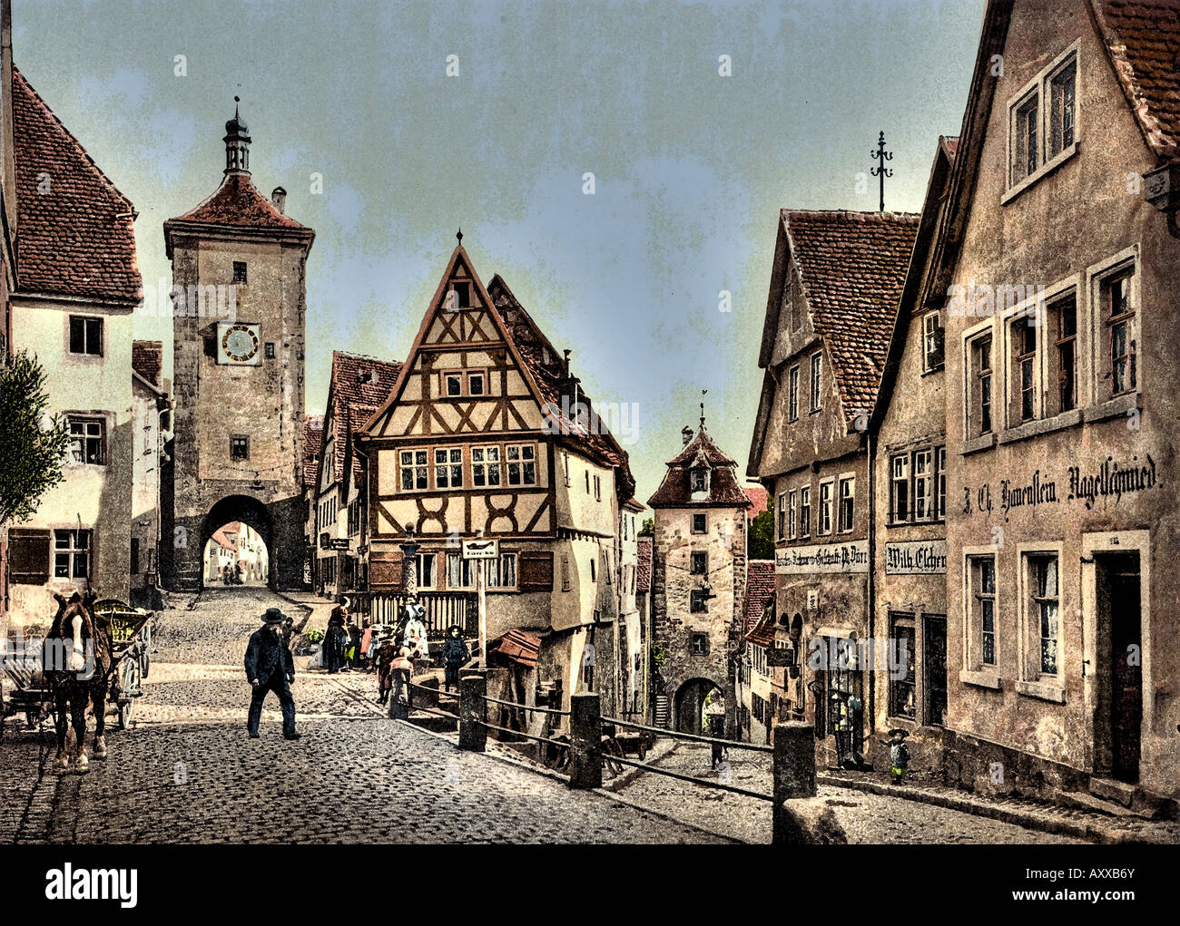 Ploenlein a Rothenburg ob der Tauber, Franconia Baviera Germania Foto Stock