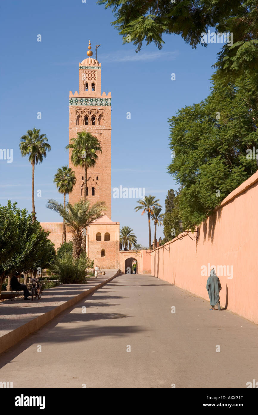 Il Landmark minareto della moschea di Koutoubia, Marrakesh (Marrakech), Marocco, Africa Settentrionale, Africa Foto Stock