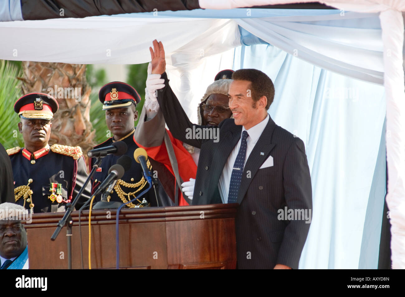 Inaugration di Seretse Khama esposto Ian Khama esposto il quarto presidente della Repubblica del Botswana Foto Stock