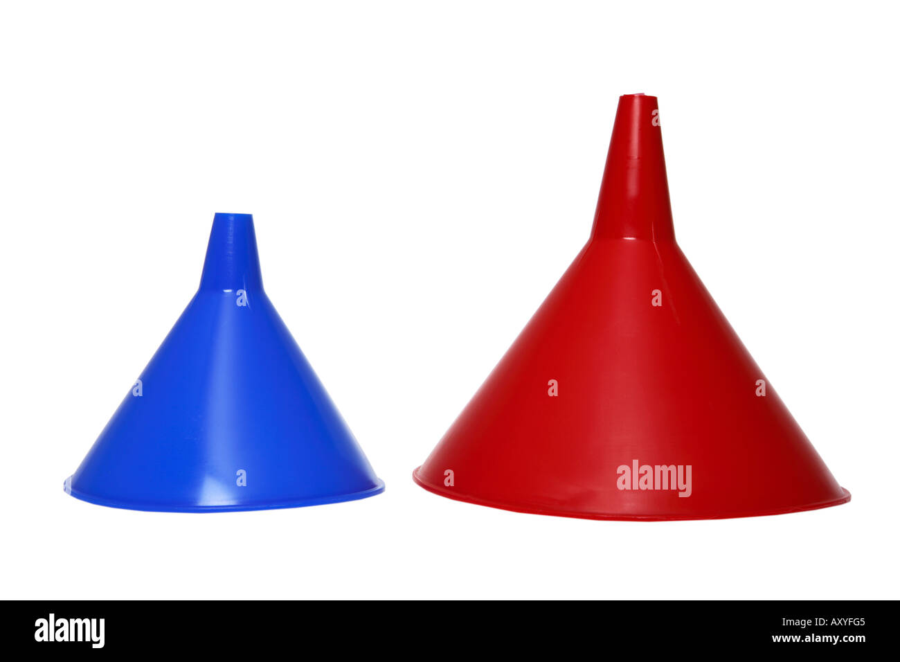 Il rosso e il blu di imbuti Foto Stock